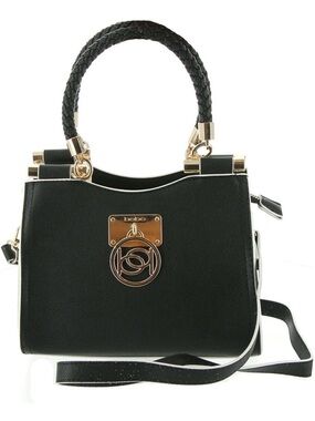 bebe Black Mini Satchel with Gold Hardware